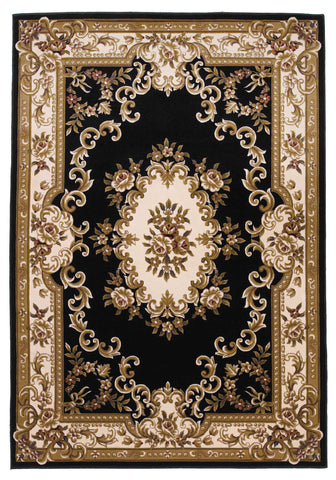 2'x3' Black Ivory Machine Woven Hand Carved Floral Medallion Indoor Accent Rug