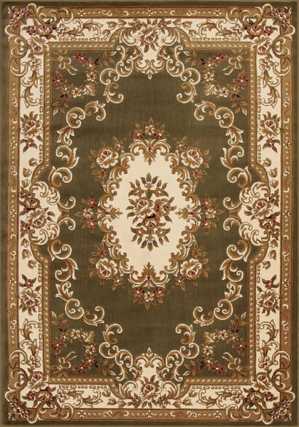 2'x3' Green Ivory Machine Woven Hand Carved Floral Medallion Indoor Accent Rug