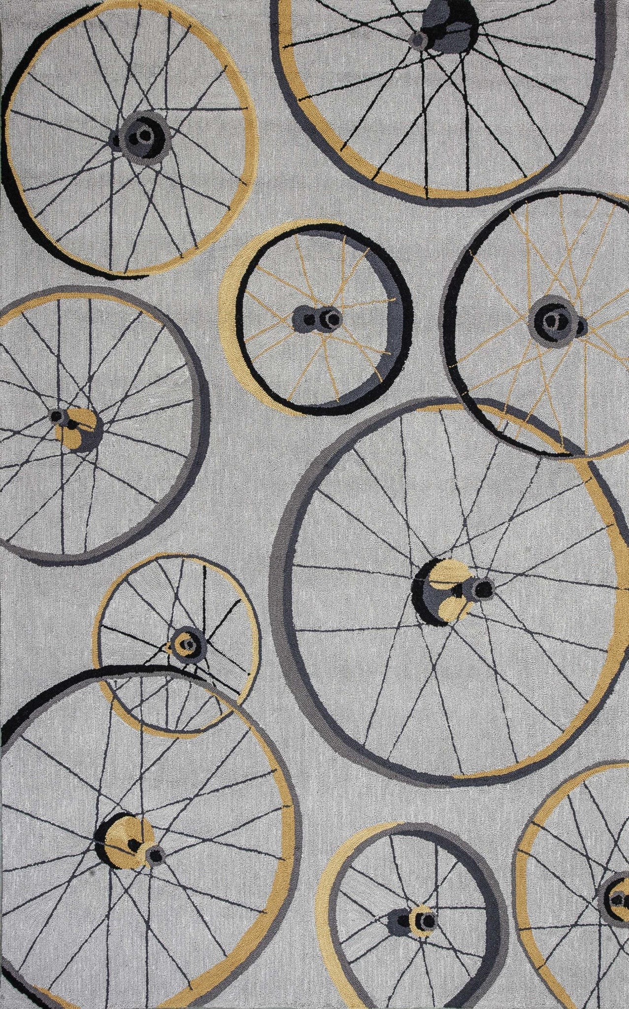 2'x4' Grey Hand Hooked Wheels Indoor Accent Rug