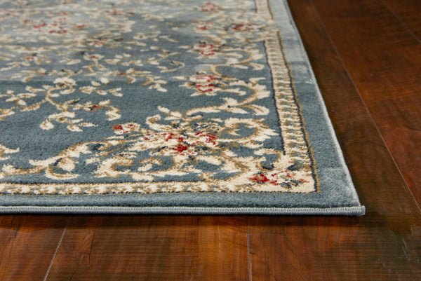 8' Slate Blue Bordered Floral Indoor Runner Rug