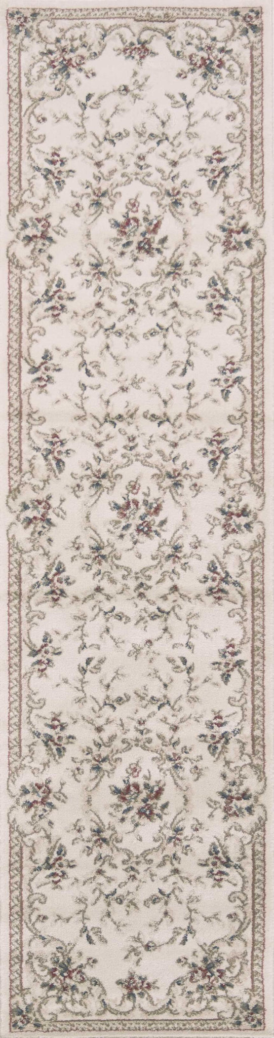 8' Ivory Bordered Floral Indoor Runner Rug