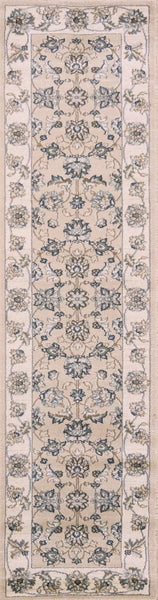 8' Beige Ivory Bordered Floral Indoor Runner Rug