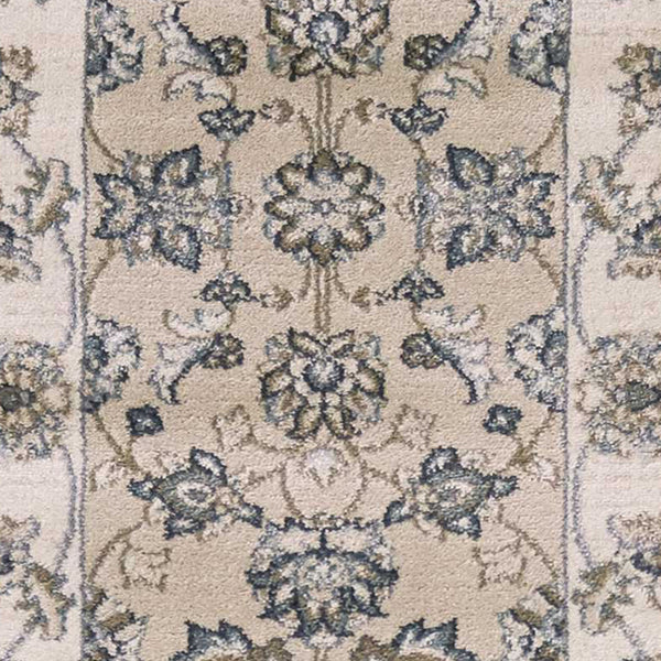 8' Beige Ivory Bordered Floral Indoor Runner Rug