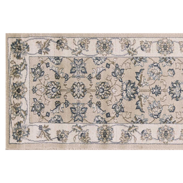 8' Beige Ivory Bordered Floral Indoor Runner Rug