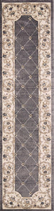 8' Grey Ivory Bordered Floral Indoor Runner Rug