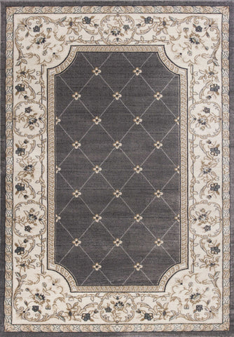 3'x5' Grey Ivory Bordered Floral Indoor Area Rug