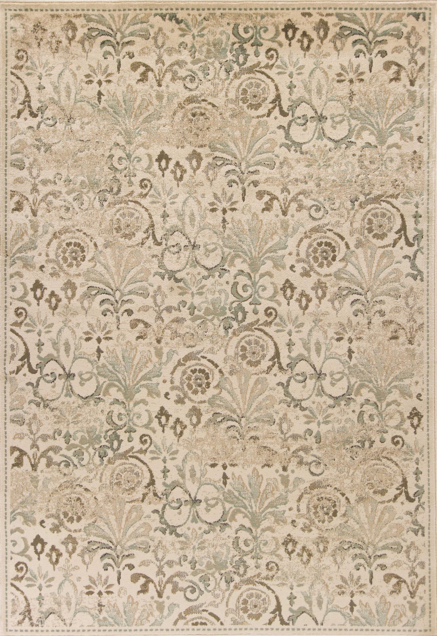 3'x5' Ivory Machine Woven Floral Traditional Indoor Area Rug