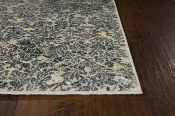 2'x4' Ivory Blue Machine Woven Damask Indoor Accent Rug