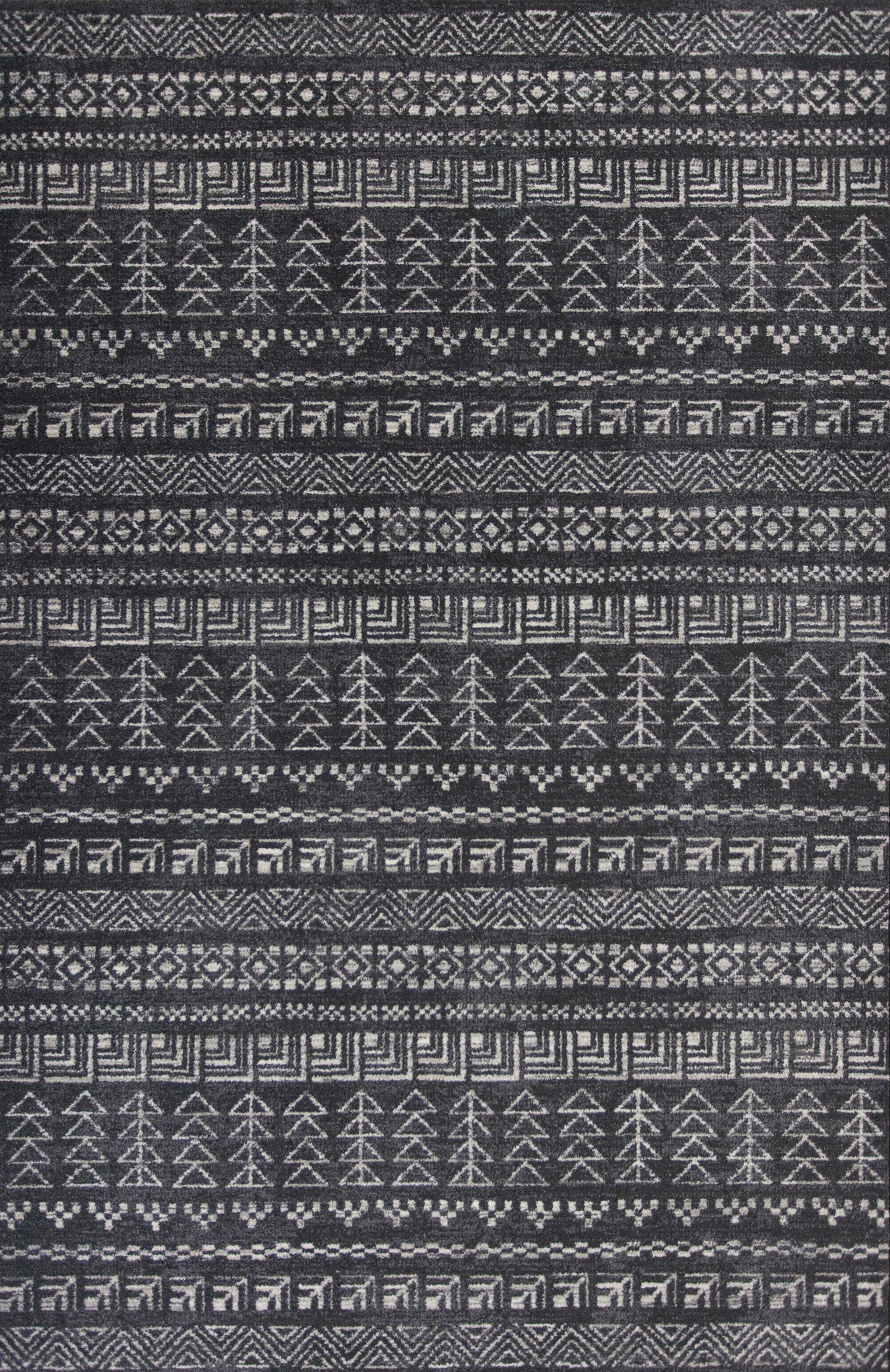 3'x5' Charcoal Grey Machine Woven Bohemian Tribal Indoor Area Rug