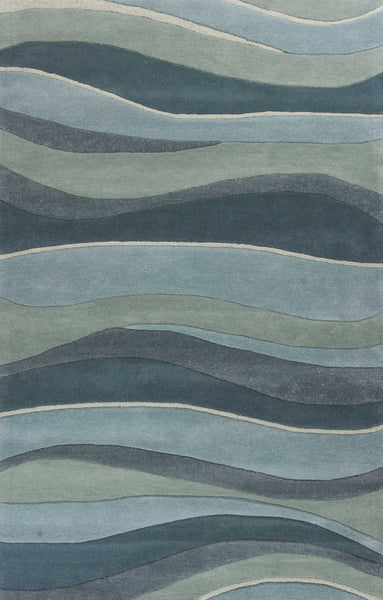 2'x4' Ocean Blue Teal Hand Tufted Abstract Waves Indoor Accent Rug