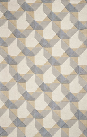 2' x 4' Ivory or Grey Polygon Pattern Wool Area Rug