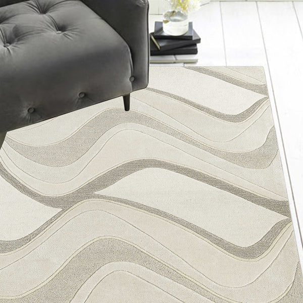 2'x4' Ivory Hand Tufted Abstract Waves Indoor Accent Rug