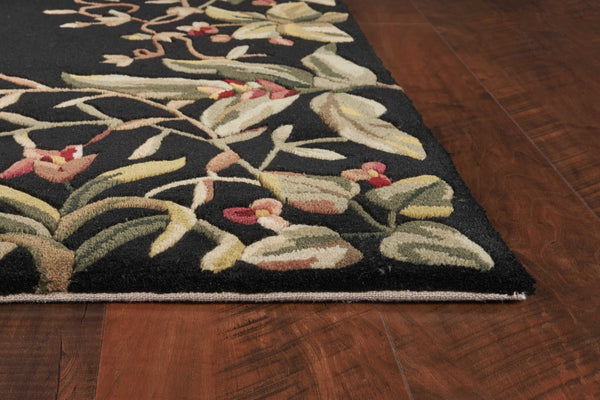 2'x3' Black Hand Tufted Bordered Tropical Plants Indoor Accent Rug