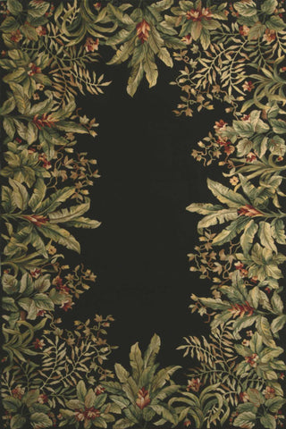 2'x3' Black Hand Tufted Bordered Tropical Plants Indoor Accent Rug