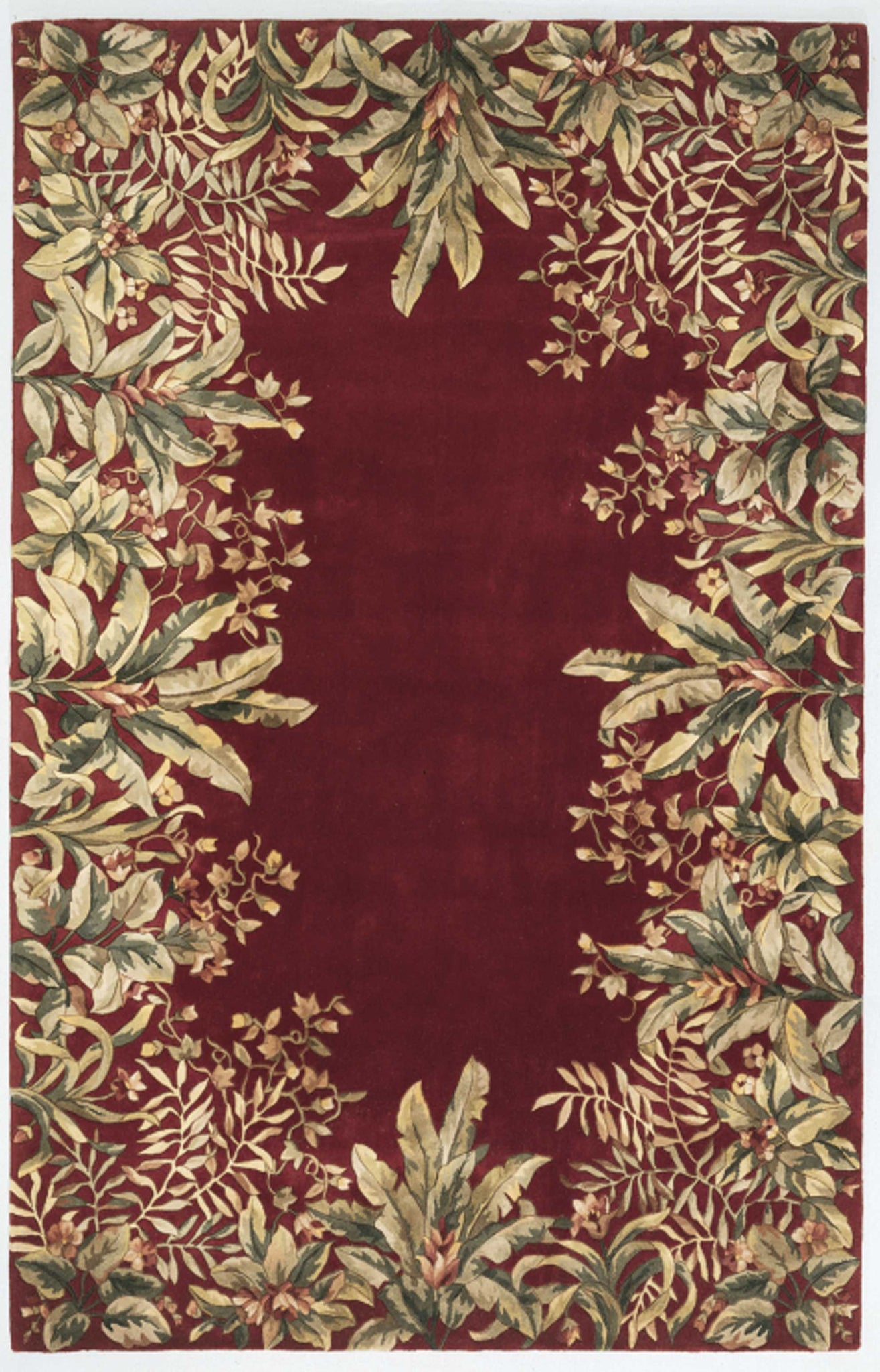 2'x3' Ruby Red Hand Tufted Bordered Tropical Plants Indoor Accent Rug