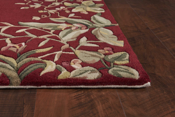 2'x3' Ruby Red Hand Tufted Bordered Tropical Plants Indoor Accent Rug