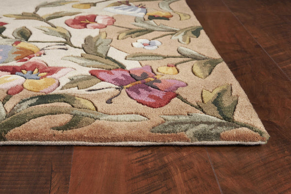 2' x 3' Beige Antique Floral Wool Accent Rug