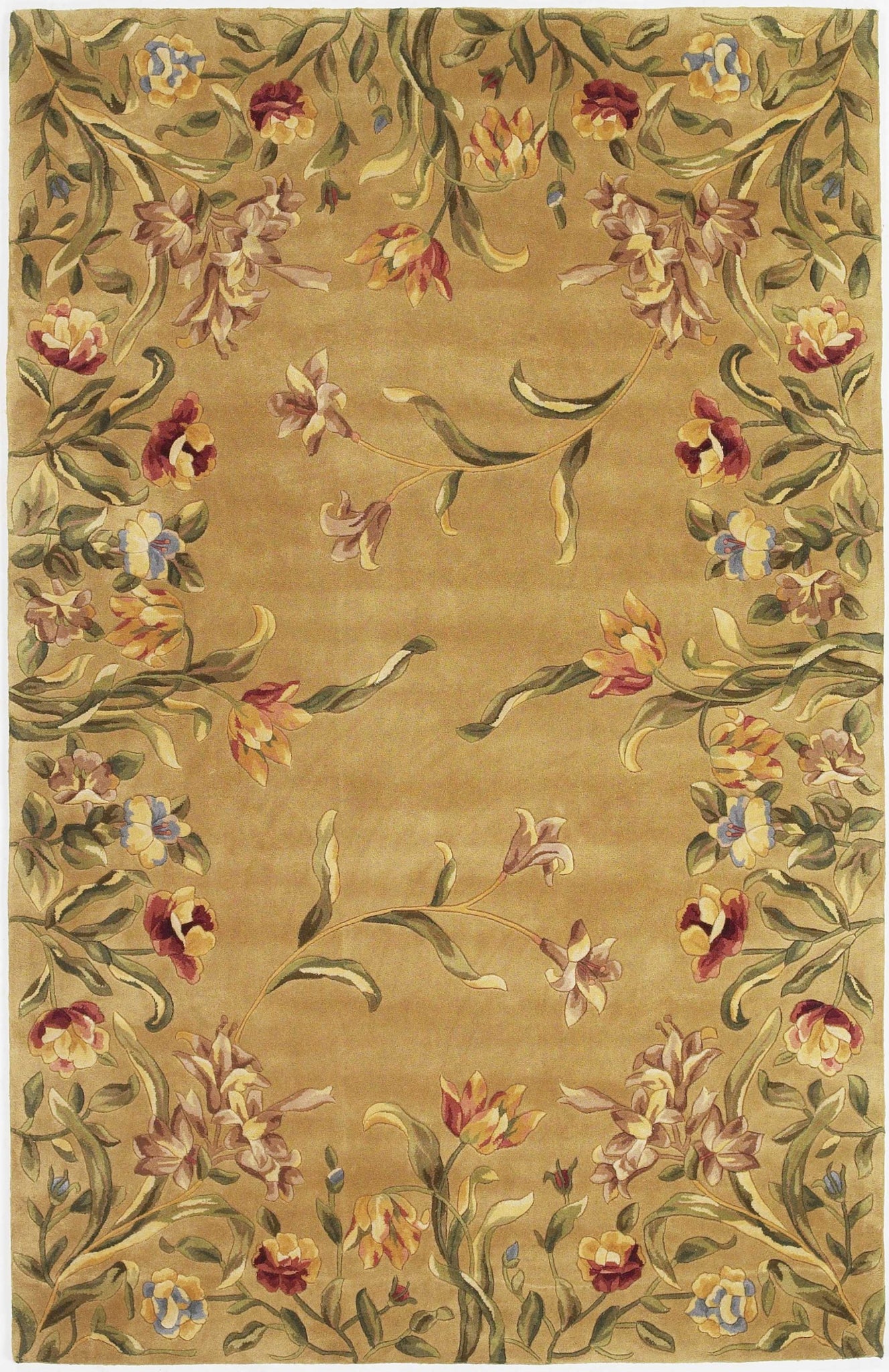 2' x 3' Gold Tulips Wool Accent Rug