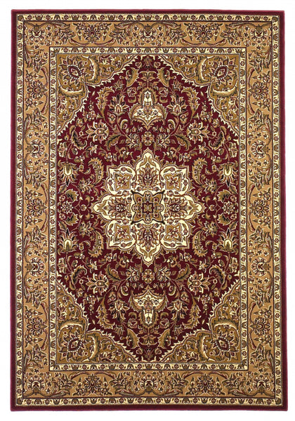 3'x5' Red Beige Machine Woven Floral Medallion Indoor Area Rug