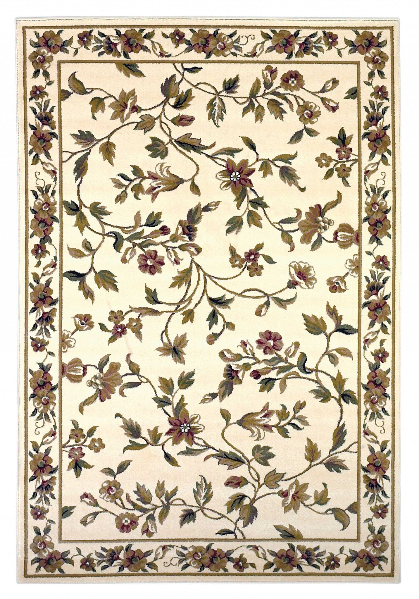 3'x5' Ivory Machine Woven Floral Vines Indoor Area Rug