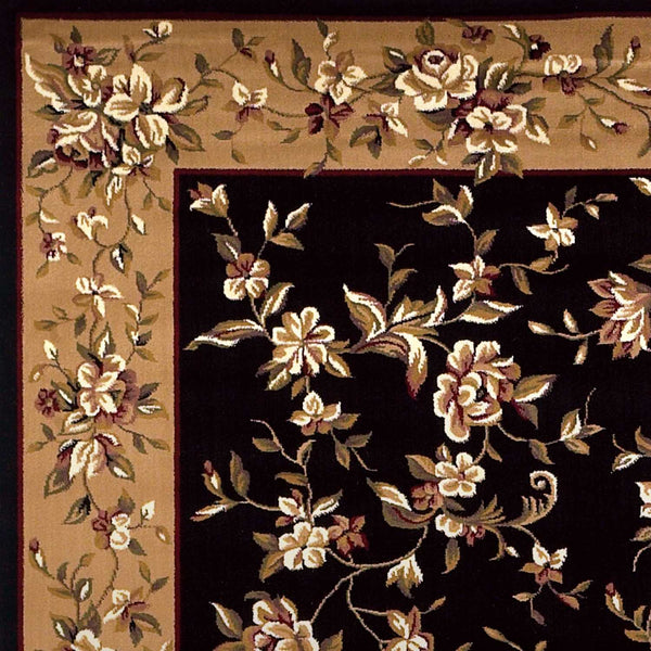 2' x 8' Black or Beige Floral Runner Rug