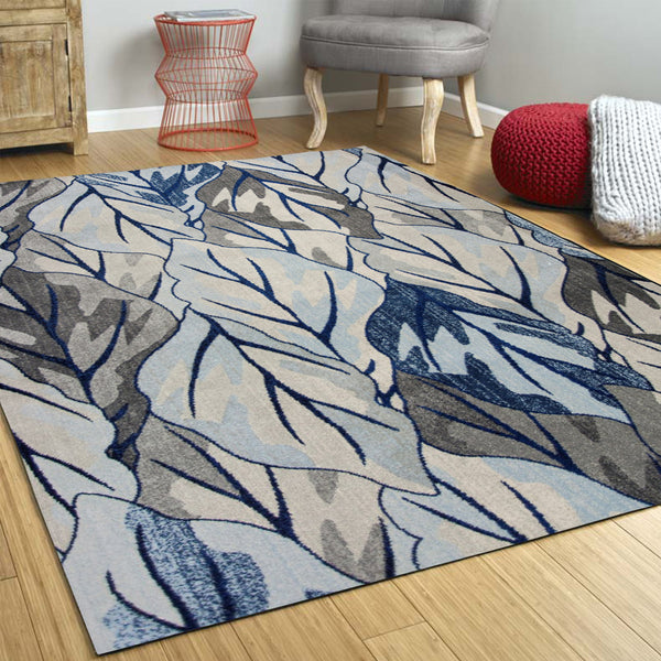 3' x 5' Grey or Navy Leaves Area Rug