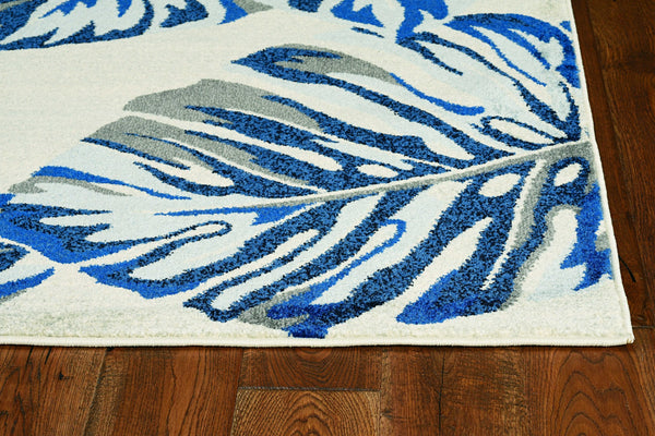 3' x 5' Grey or Blue Leaves Area Rug