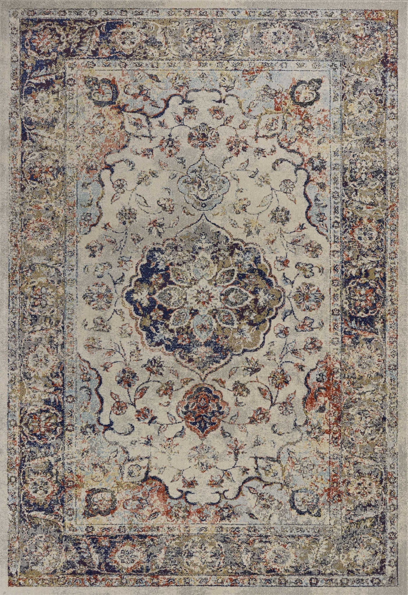 3'x5' Ivory Machine Woven Floral Traditional Indoor Area Rug