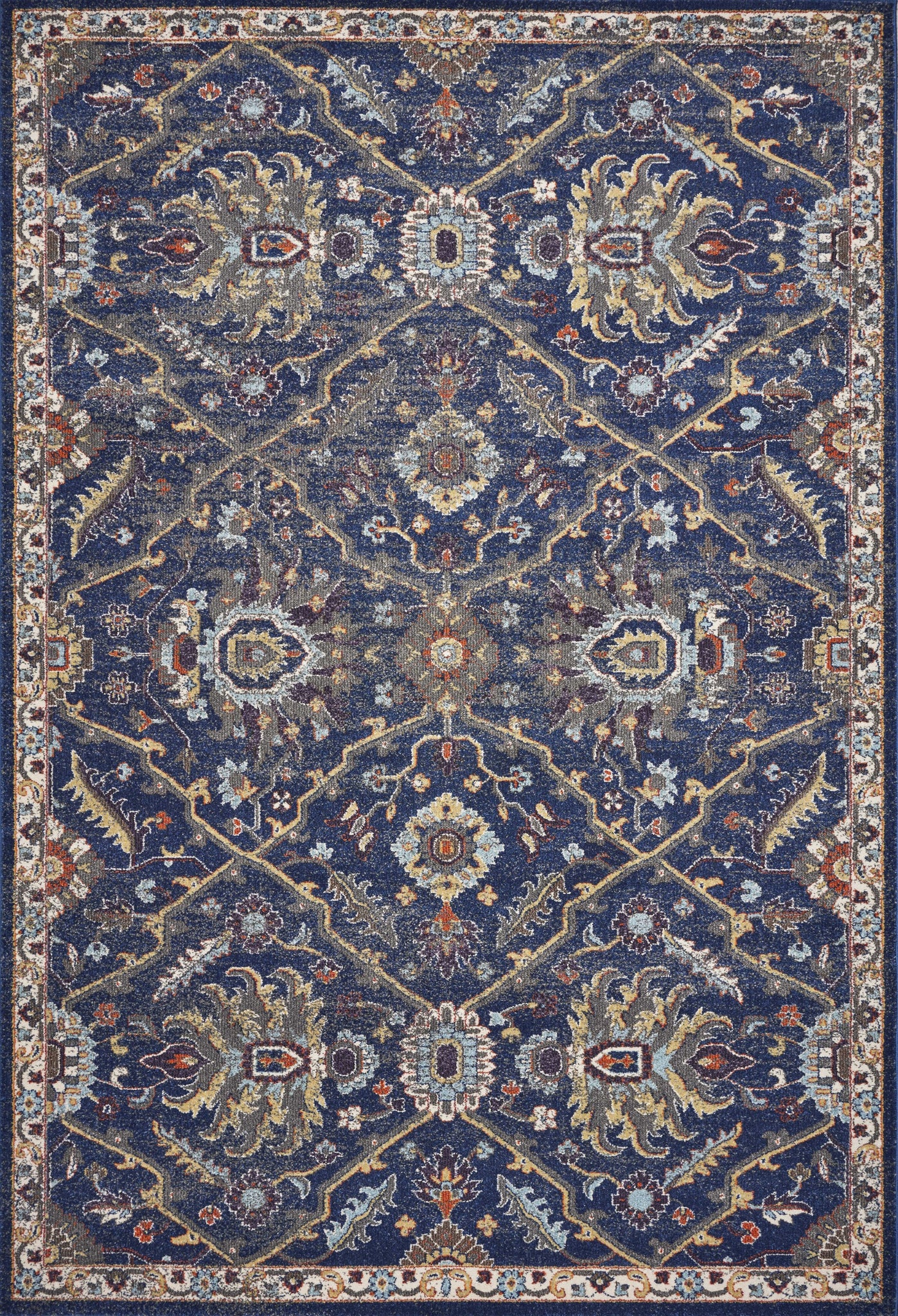 3'x5' Royal Blue Machine Woven Floral Traditional Indoor Area Rug