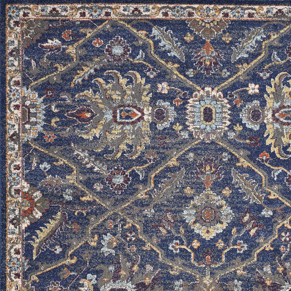 3'x5' Royal Blue Machine Woven Floral Traditional Indoor Area Rug