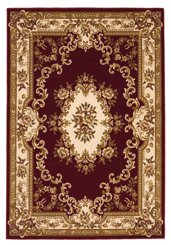 3'x5' Red Ivory Machine Woven Hand Carved Floral Medallion Indoor Area Rug