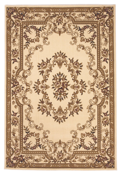 3'x5' Ivory Machine Woven Hand Carved Floral Medallion Indoor Area Rug