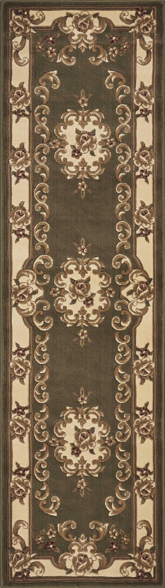 2' x 8' Green or Ivory Medallion Runner Rug