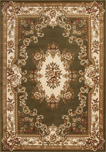 3'x5' Green Ivory Machine Woven Hand Carved Floral Medallion Indoor Area Rug