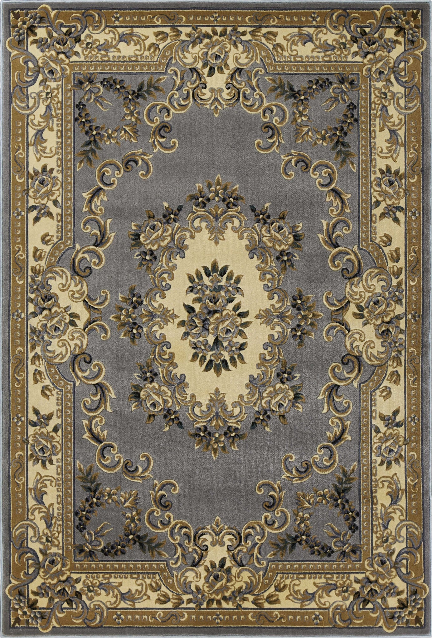 3'x5' Slate Blue Machine Woven Hand Carved Floral Medallion Indoor Area Rug