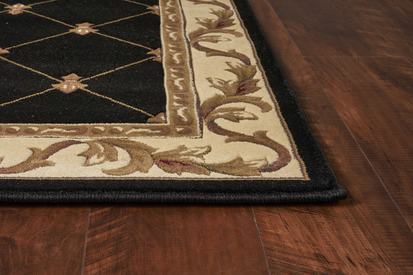 3'x5' Black Machine Woven Hand Carved Fleur De Lis Indoor Area Rug