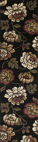 2' x 8' Black Floral Vines Area Rug