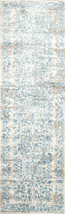 7' Ivory Blue Machine Woven Courtyard Runner Rug