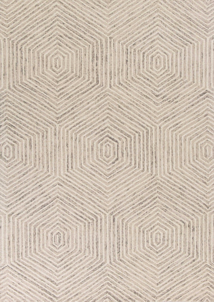 3' x 5' Ivory Geometric Hexagon Wool Area Rug