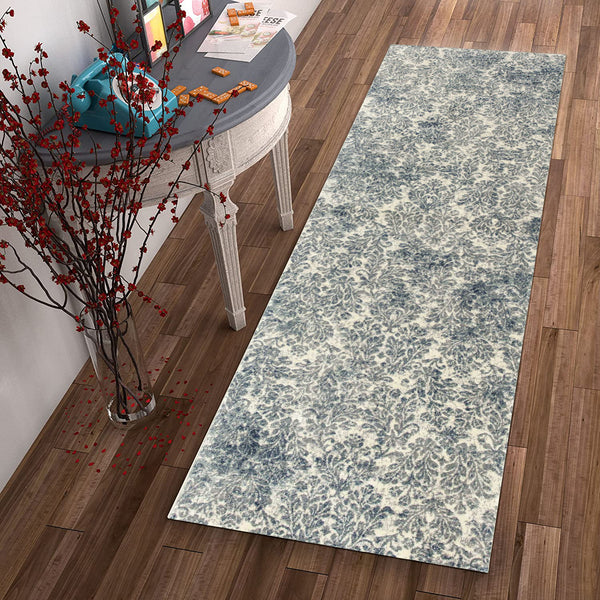 2' x 7' Ivory or Blue Ancient Viscose Runner Rug