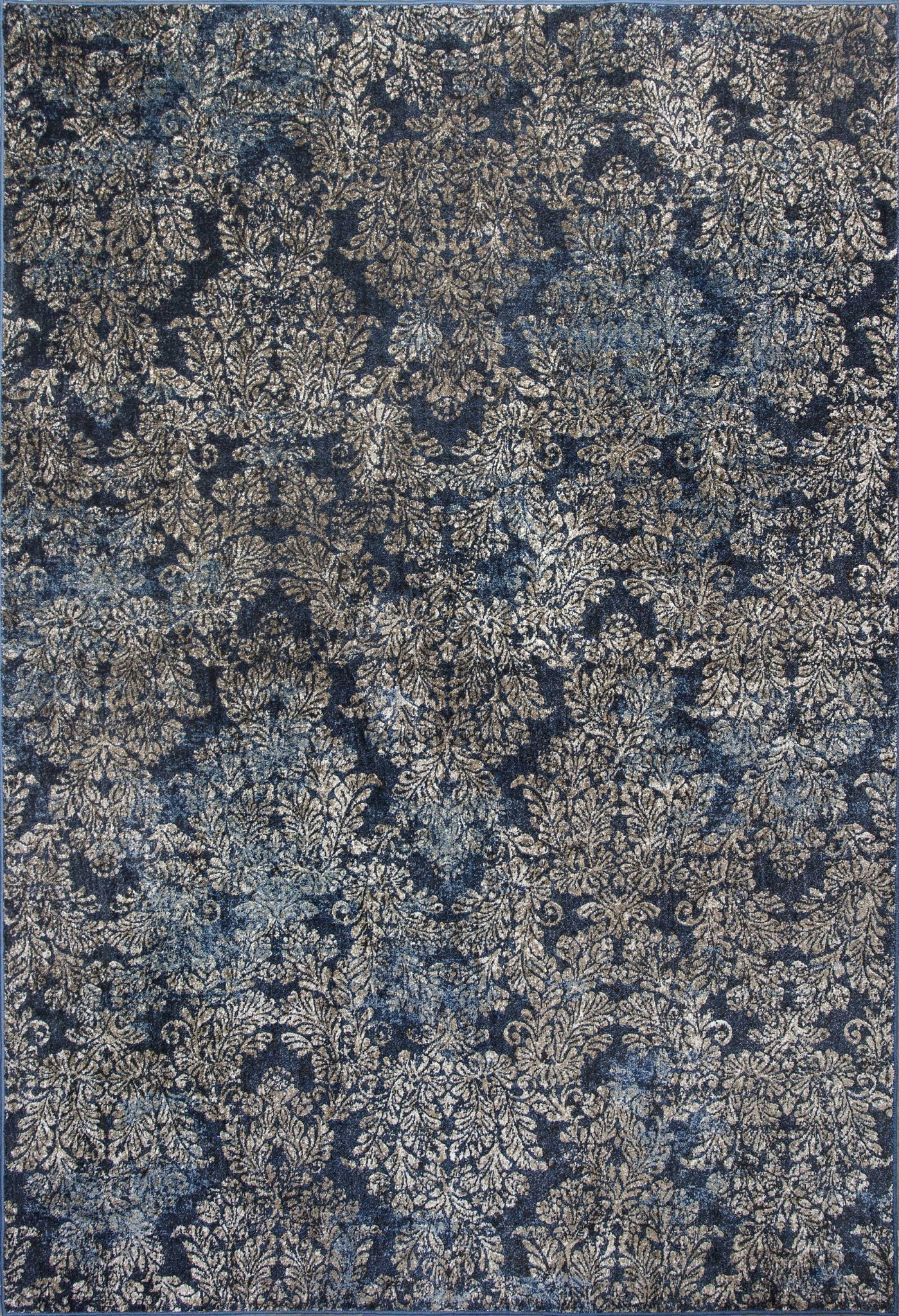 3'x5' Slate Blue Machine Woven Damask Indoor Area Rug