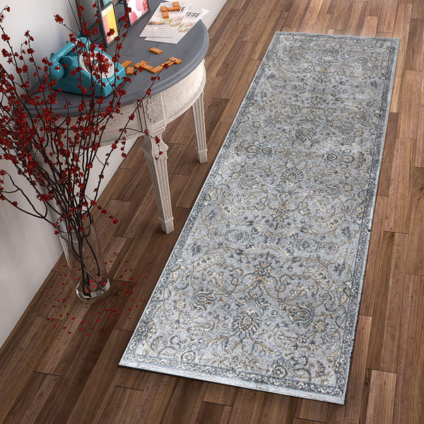 2' x 7' Silver or Blue Ancient Viscose Runner Rug