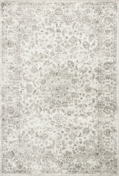 3'x5' Silver Grey Machine Woven Bordered Floral Traditional Indoor Area Rug