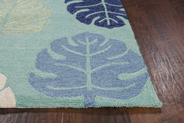 3' x 5' Turquoise Palm Leaves UV Treated Area Rug