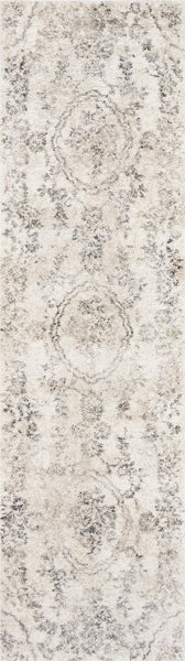 7' Grey Machine Woven Distressed Floral Medallion Indoor Runner Rug