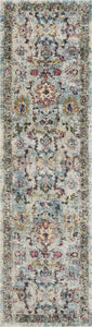 7' Light Blue Machine Woven Distressed Floral Traditional Indoor Runner Rug