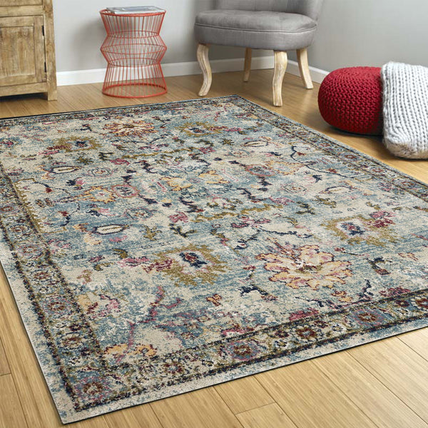 3' x 5' Light Blue Floral Vines Area Rug