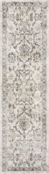 7' Ivory Machine Woven Distressed Floral Traditional Indoor Runner Rug