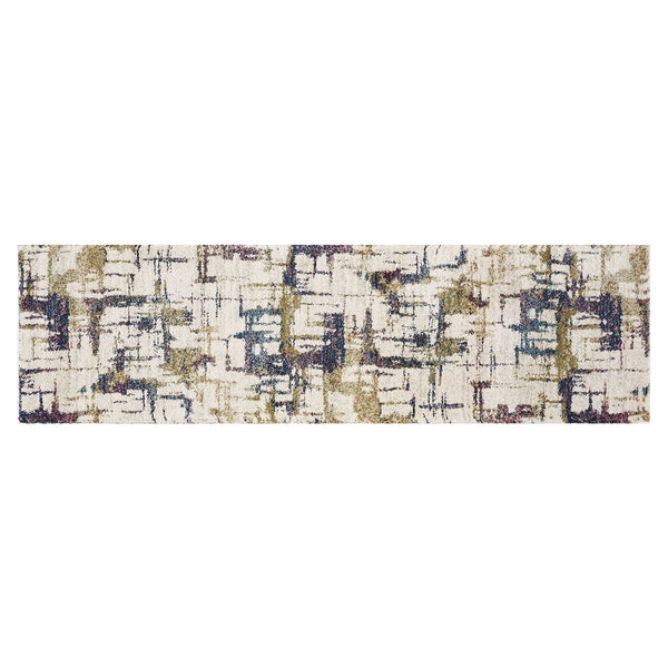 7' Ivory Machine Woven Abstract Brushstrokes Indoor Runner Rug