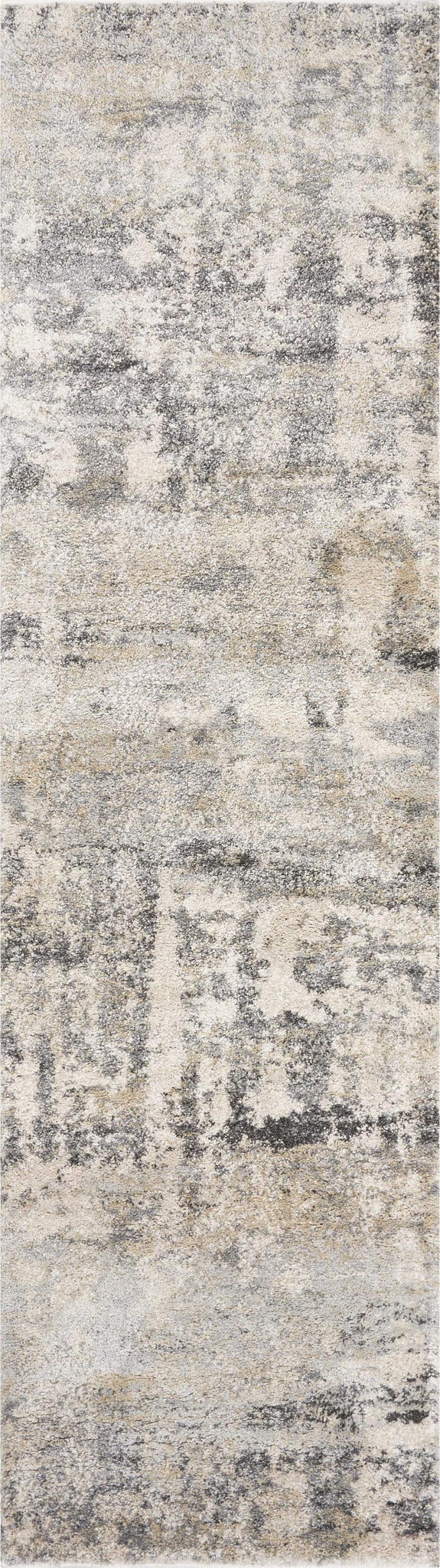 7' Natural Beige Machine Woven Abstract Brushstrokes Indoor Runner Rug